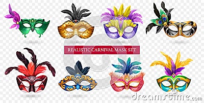 Realistic Carnival Mask Transparent Icon Set Vector Illustration