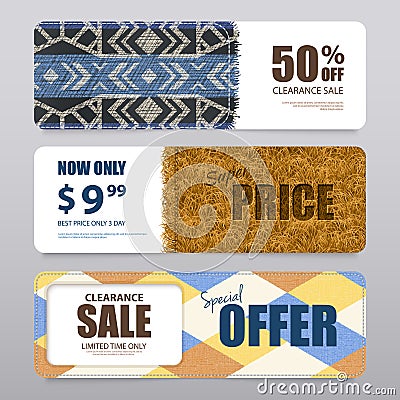 Realistic Carpet Texture Banners Set Vector Illustration