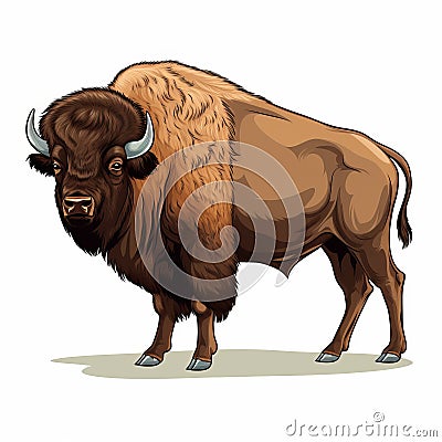 Realistic Cartoon Bison Art: Earthy Colors And Yankee Iconography Cartoon Illustration