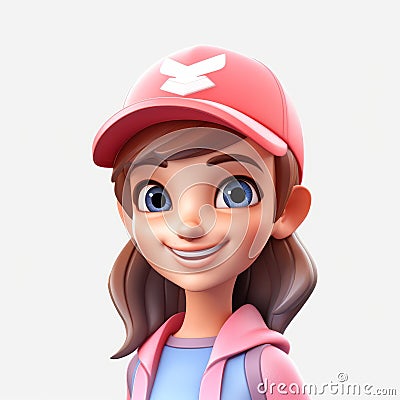 Realistic Cartoon Girl With Pink Hat - Detailed 3d Rendering Stock Photo