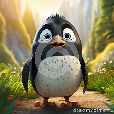 Realistic Cartoon Penguin Character: Forest Erik From Happy Feet Cartoon Illustration