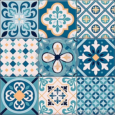 Realistic Ceramic Floor Tiles Ornaments Icon Set Vector Illustration