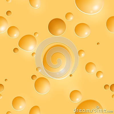 Realistic cheese seamless pattern. Dairy product texture with different size holes, shapes air bubbles, maasdam surface Vector Illustration