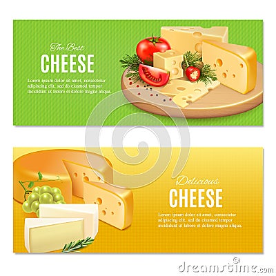 Realistic Cheeses Horizontal Banners Vector Illustration