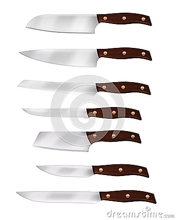 Realistic chef knife and kitchen knives vector Vector Illustration