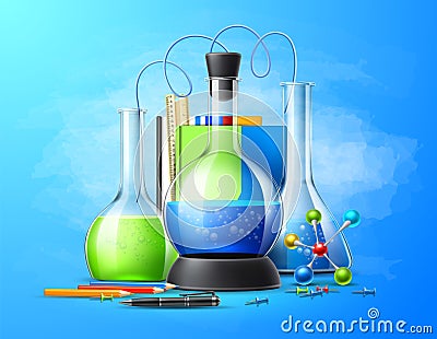 Vector 3d chemical laboratory tubes flask set Vector Illustration