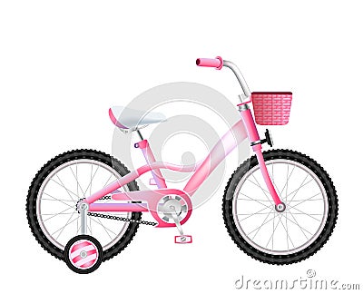 Realistic children bicycle with basket on white Vector Illustration