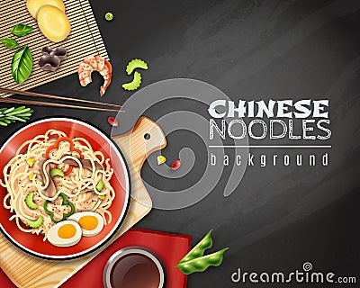 Realistic Chinese Noodles background Vector Illustration