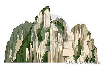 Realistic chinese rocky mountain. Asian scenery element isolated on white background. Vector Illustration