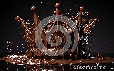 Rewrite this title : Realistic chocolate splash bursts and crown Generative AI Stock Photo
