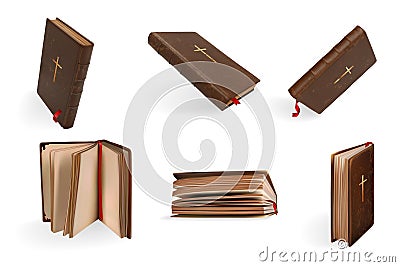 Realistic christianity Holy Bible set collection Vector Illustration