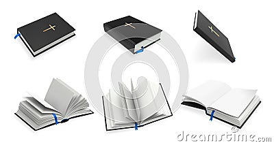 Realistic christianity Holy Bible set collection Vector Illustration