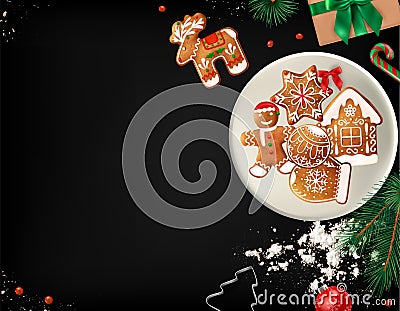 Realistic Christmas Blackboard Composition Vector Illustration