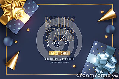 realistic christmas sale banner with elegant ornaments Vector Illustration