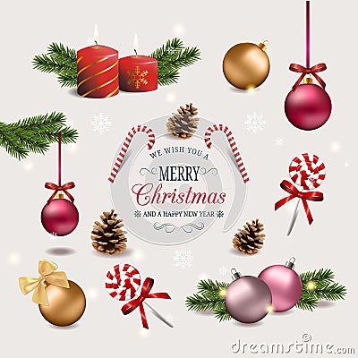 Realistic Christmas set Vector Illustration