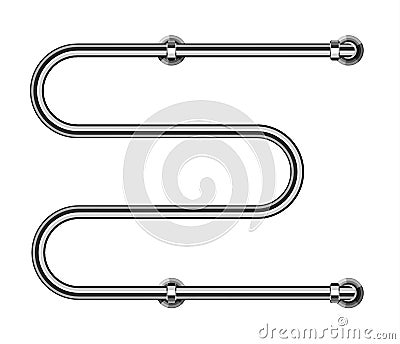 Realistic chrome luxury heated towel rail and M coil pipe Vector Illustration
