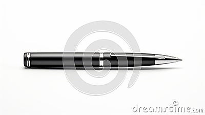 Realistic Chrome-plated Black Pen Resting On White Surface Stock Photo