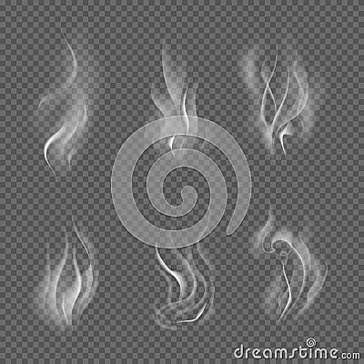 Realistic cigarette smoke waves on transparent checkered background. Vector illustration Vector Illustration