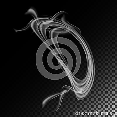 Realistic Cigarette Smoke Waves Vector. Abstract Transparent Smoke Hot White Steam. Smoke Rings. Vector Illustration