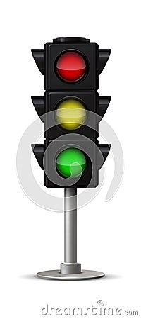 Realistic city traffic light. Vector stoplight with green yellow and red colors, urban road and intersection safety Vector Illustration