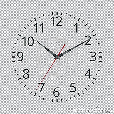 Realistic classic black round wall clock icon isolated on transparent background. Vector Illustration