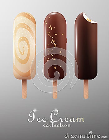 Realistic Classic Ice Cream Eskimo Set Vector Illustration