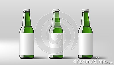 Realistic Clear Beer Bottles With White Label Stock Photo