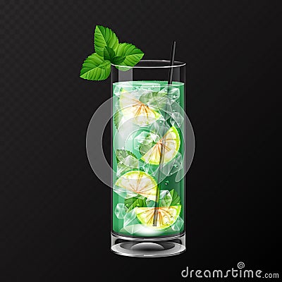 Realistic cocktail mojito glass vector illustration Vector Illustration