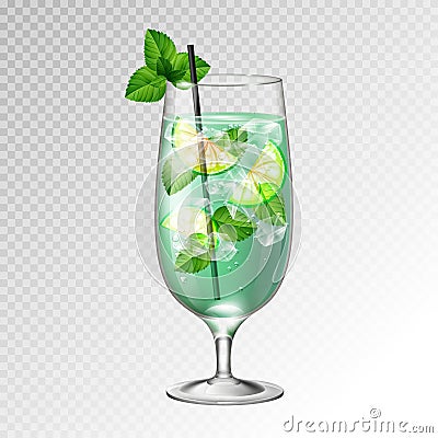 Realistic cocktail mojito glass vector illustration Vector Illustration