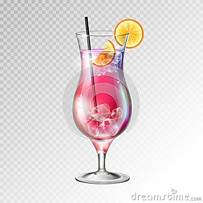 Realistic cocktail tequila sunrise glass vector illustration Vector Illustration