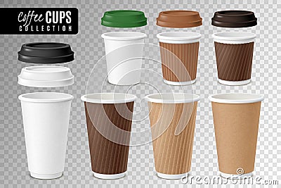 Realistic coffee disposable cups transparent set Vector Illustration
