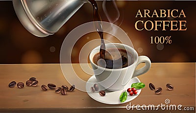 Realistic Coffee Horizontal Advertising Poster Vector Illustration