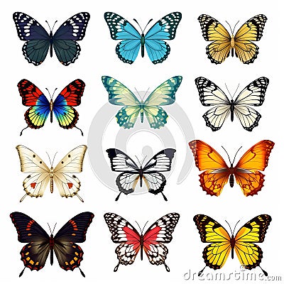 Realistic Collection Of Colorful Butterfly Vectors On Transparent Background Cartoon Illustration