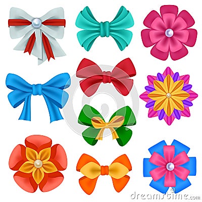 Realistic color bows collection Vector Illustration