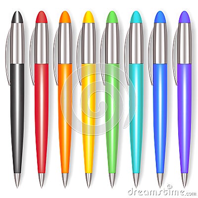 Realistic Color Pen Set. Vector Vector Illustration