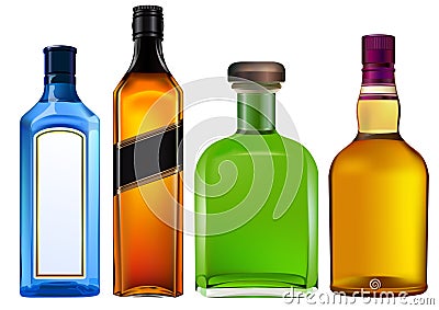 Realistic colorful alcohol bottles Vector Illustration