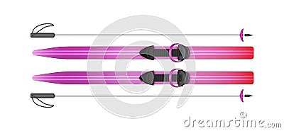 Realistic colorful alpine skis poles. Modern skiing equipment. Winter sports elements for mountains Vector Illustration