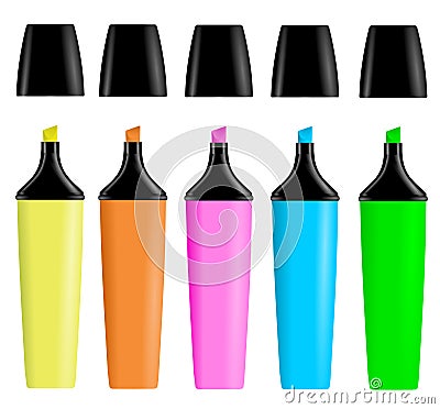 Realistic colorful highlighters Vector Illustration