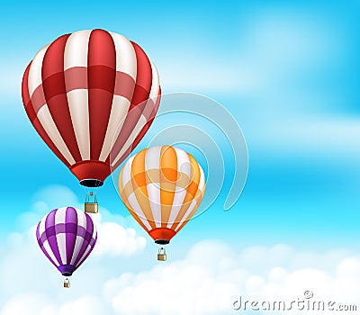 Realistic Colorful Hot Air Balloons Background Flying Vector Illustration