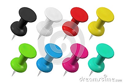 Realistic colorful push pins collection. Isolated vector illustration. Vector Illustration