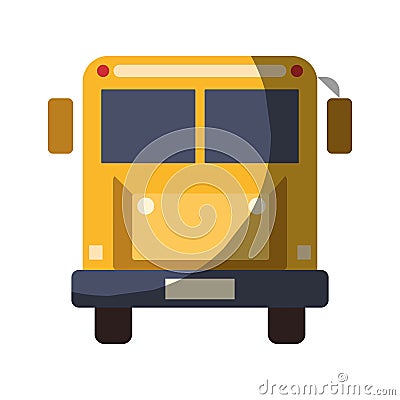 Realistic colorful shading image front view school bus with wheels Vector Illustration