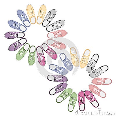 Realistic colorful sport gumshoes Vector Illustration