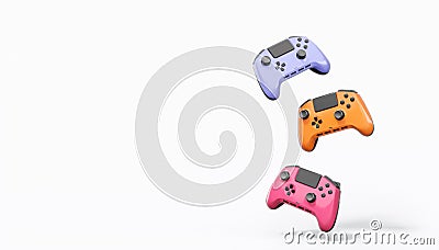 Realistic colorful video game joysticks or gamepads with color buttons on white Stock Photo
