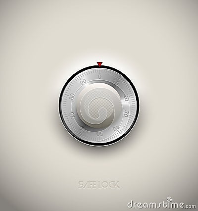 Realistic combination safe lock metal and plastic element on white background. Stainless steel round scale. Vector icon design Vector Illustration