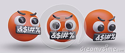 Realistic composition with different red emoji with angry, mad reactions in different positions Vector Illustration