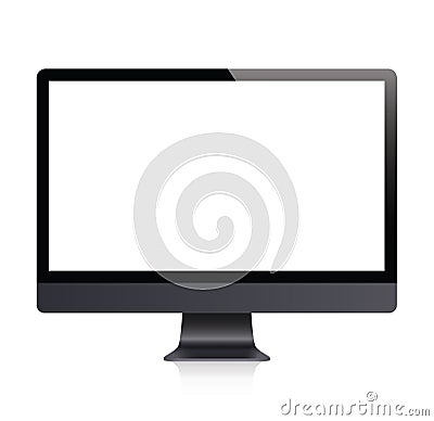 Realistic Computer front view. Monitor - stock vector Cartoon Illustration