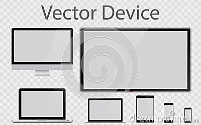 Realistic Computer, Laptop, Tablet, smartphone. Set Device Mockup. Vector Illustration