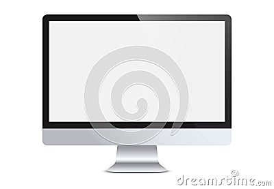 Realistic computer monitor. Blank wallpaper screen isolated on white background. Stylish desktop computer. Mock up template for Vector Illustration