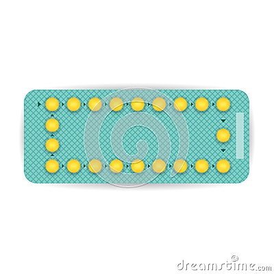 Realistic Contraceptive pill blister. Drug pack. Pharmacy concept. Vector Illustration