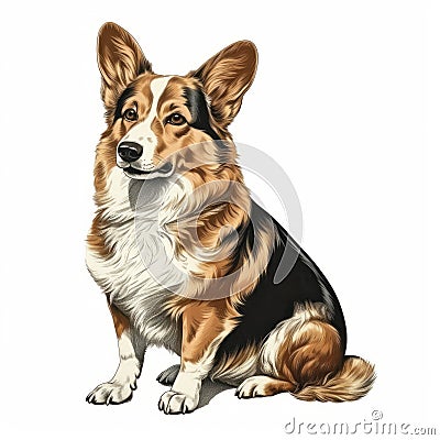 Realistic Corgi Dog Drawing On White Background Cartoon Illustration